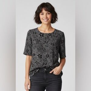 Frazier Lawrence black/white textured dots short sleeved beautiful blouse, XL